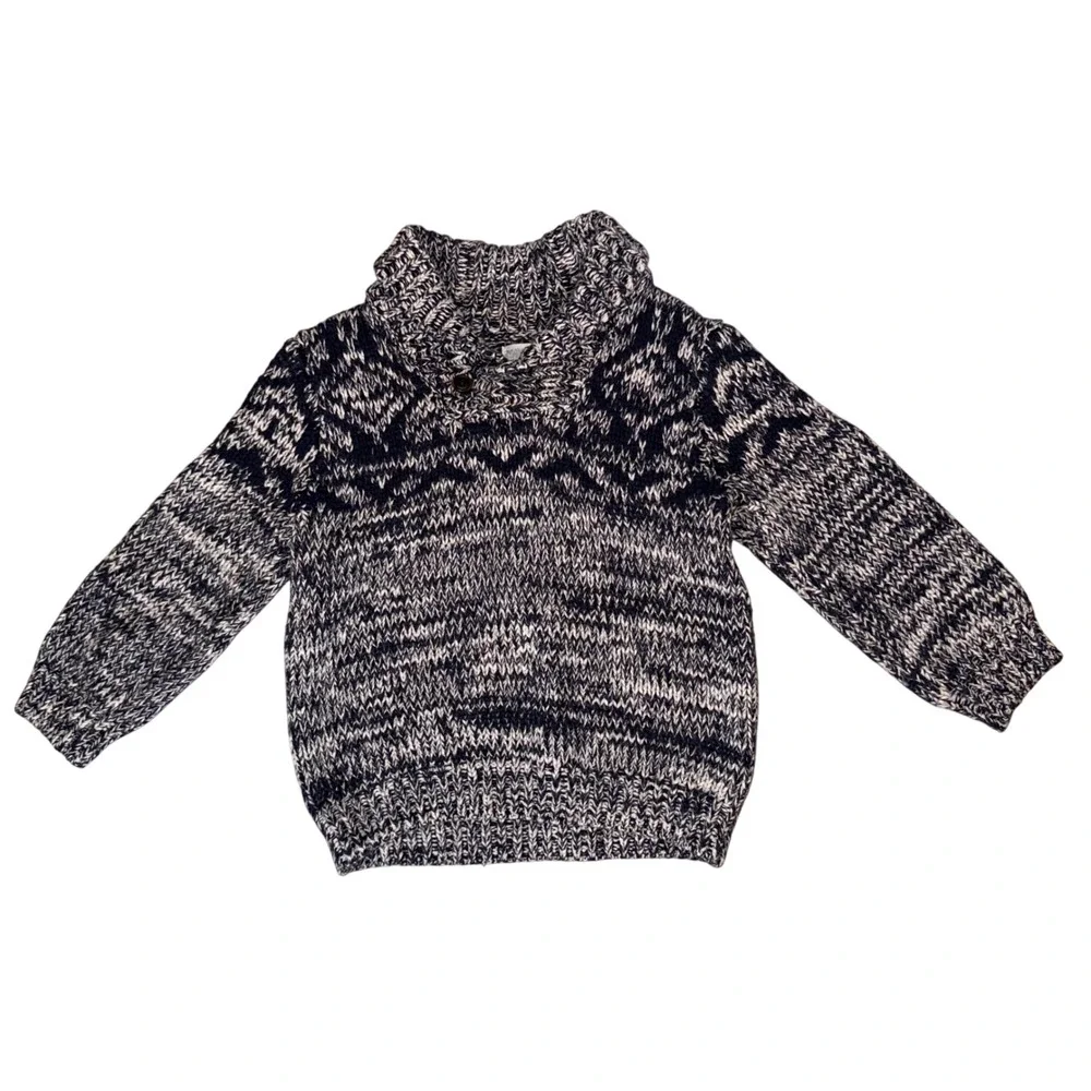 Gymboree Kids Sweater 3T Blue White Knit Shawl Collar‎ Button Pullover